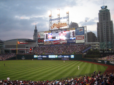 The Scoreboard and Downtown Cleveland at Progressive Field